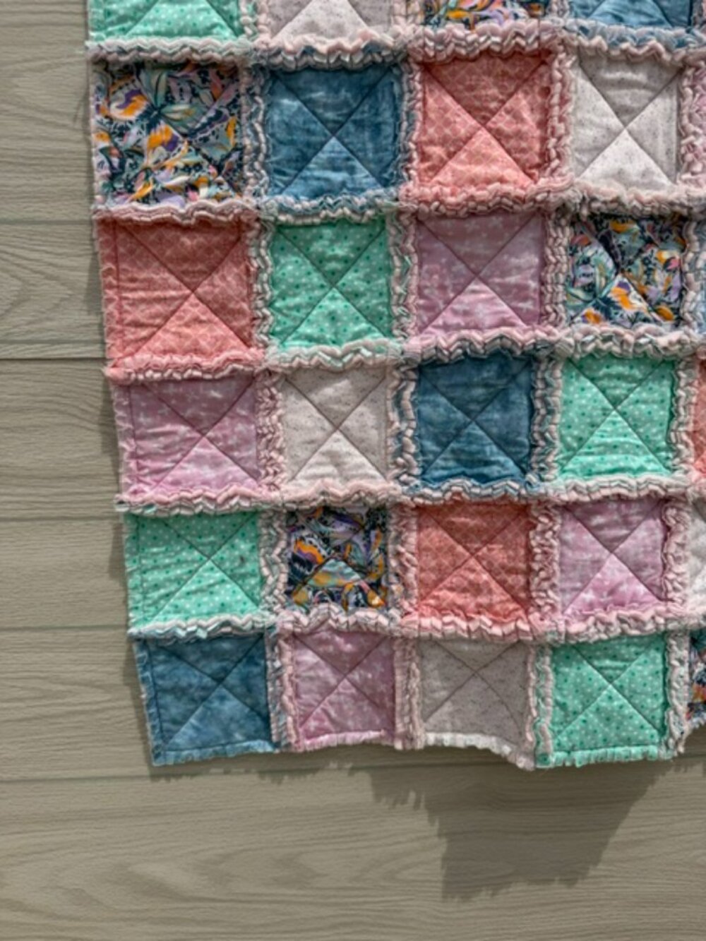 Homemade Small Multicolored Rag Quilt/Baby Blanket - Picture 3 of 12